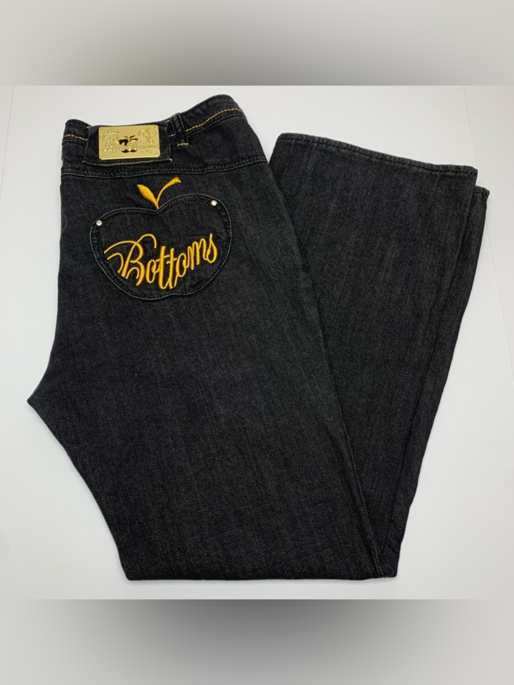 Vintage Y2k Apple Bottoms Jeans Black Embroidered Denim Pants Womens Size 16